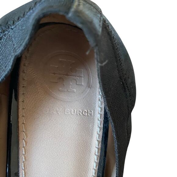 Tory Burch Jolie Cap Toe Black Leather Wedges size 9.5 - Picture 9 of 12
